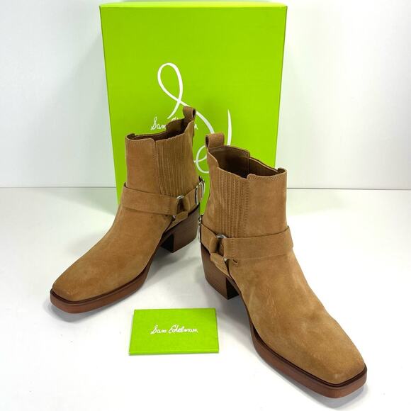Sam Edelman Bellamie Women Camel/Tan Western Ankle Boot Size 7 Suede Harness New - Picture 12 of 15